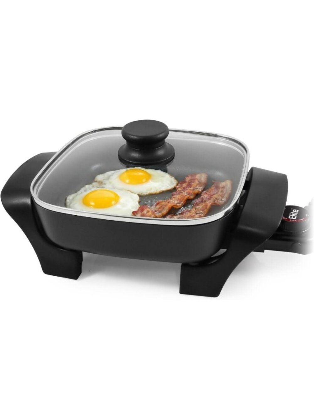 Compact Nonstick Electric Skillet 2.5Qt, 8"x8", 600W - Perfect for Easy Cooking